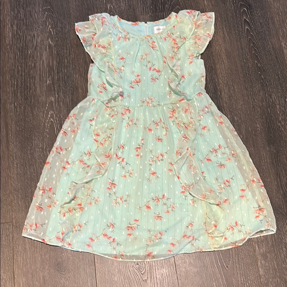 Little Angels Mint Green Tiered Sundress with Flutter Sleeves
